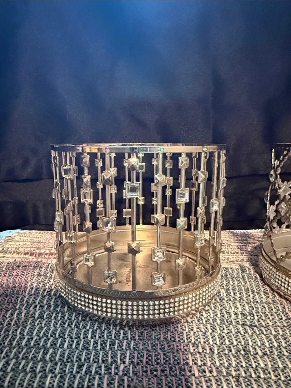 Decorative Metal Candle Holders with Crystal Accents - Set of 2
